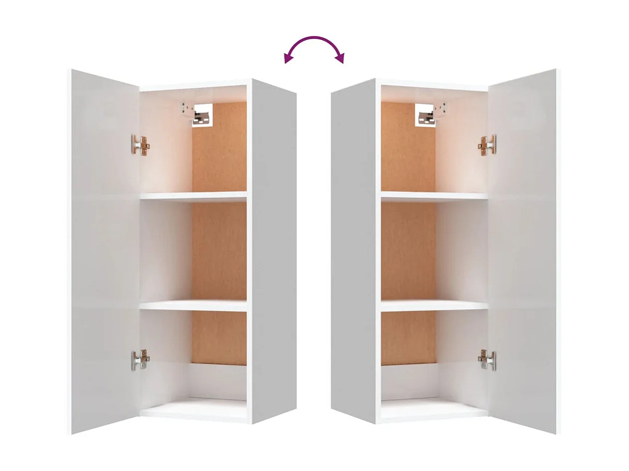 Wandkast 34,5x34x90 cm bewerkt hout hoogglans wit