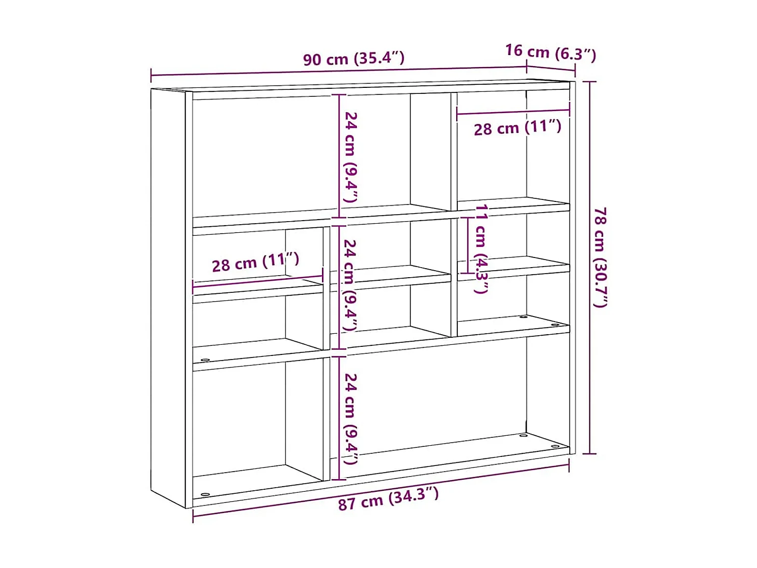 Wandschap 90x16x78 cm bewerkt hout sonoma eikenkleurig