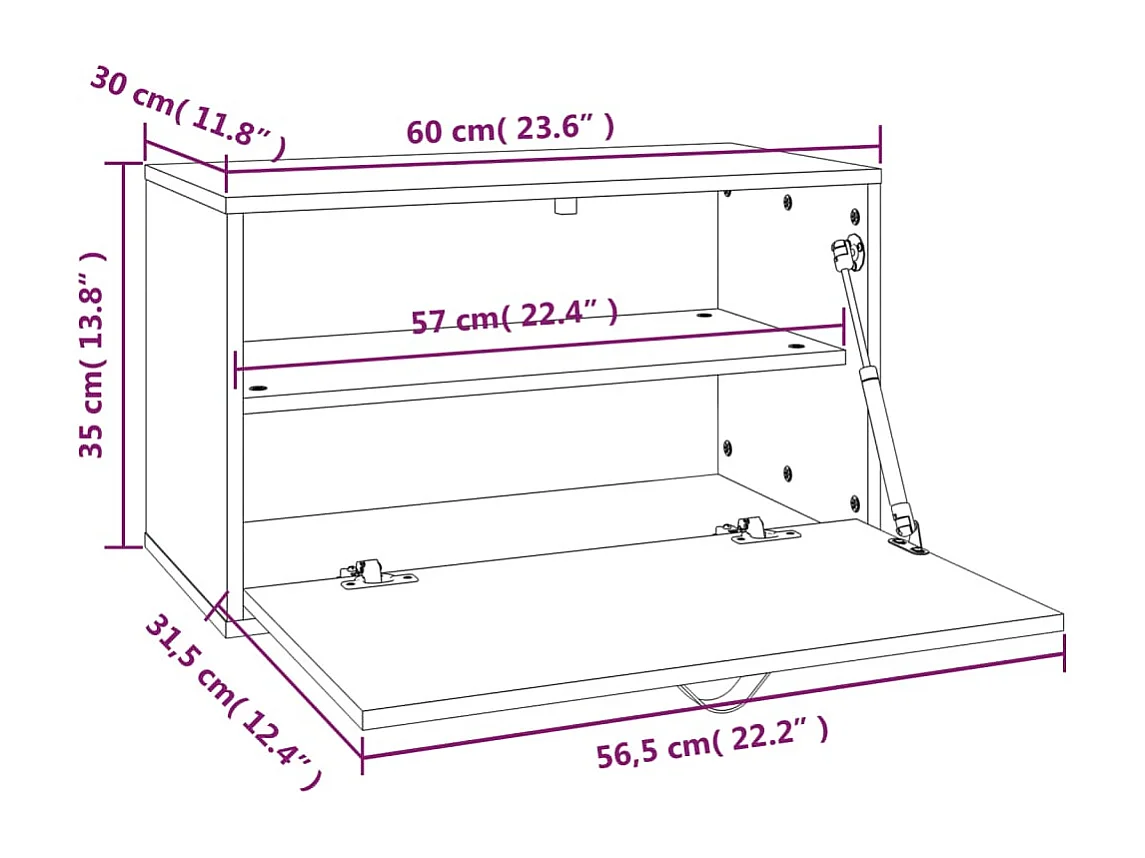 Wandschrank Grau 60x30x35 cm Massivholz Kiefer