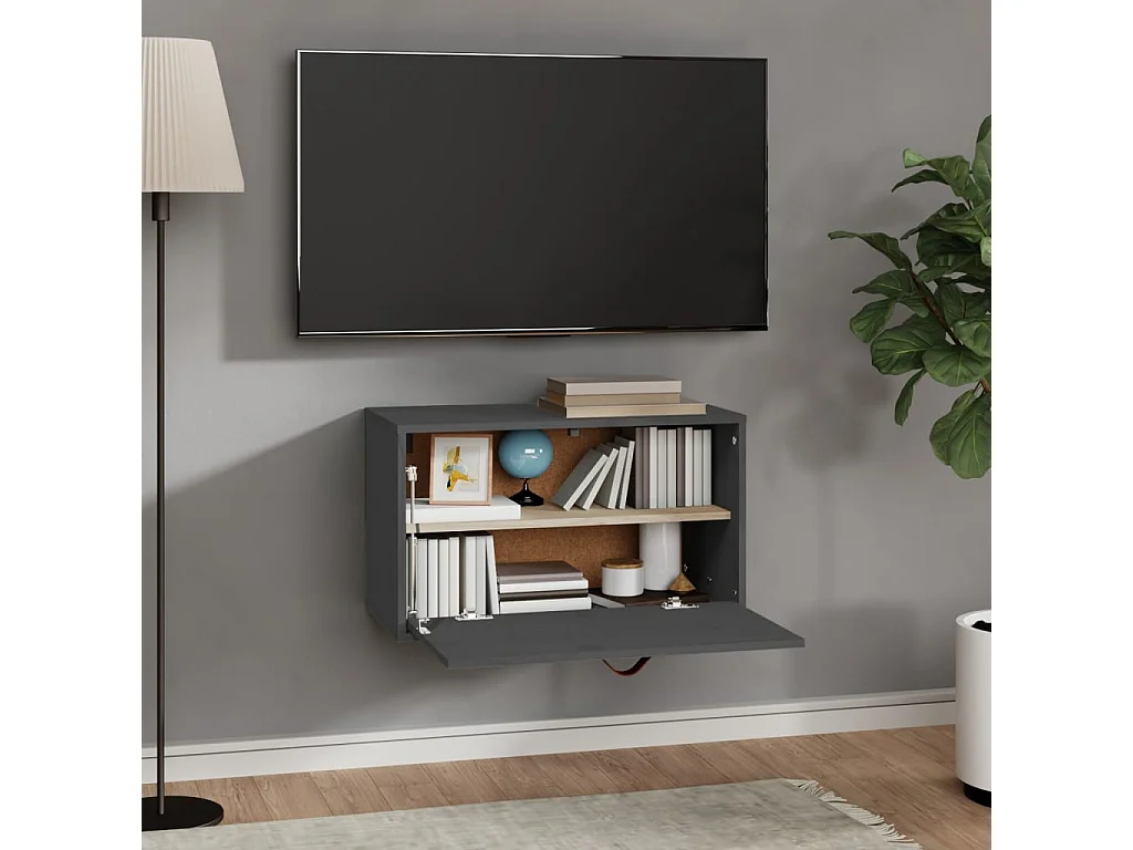 Wandschrank Grau 60x30x35 cm Massivholz Kiefer