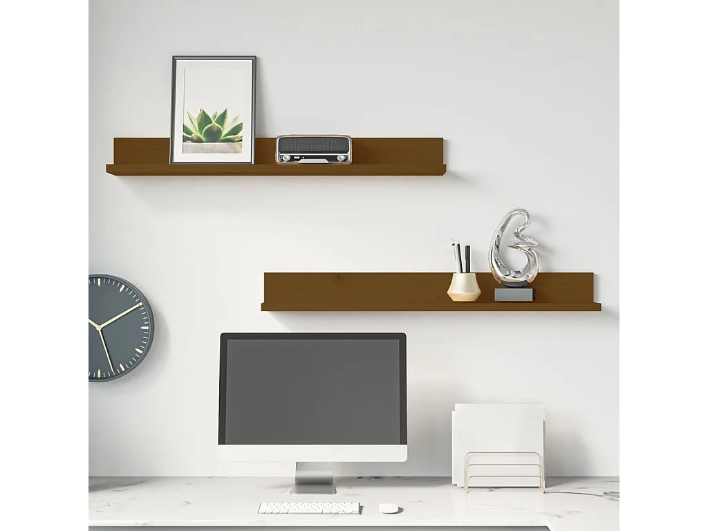 Wandkasten 2 st 80x11x9 cm massief grenenhout honingbruin