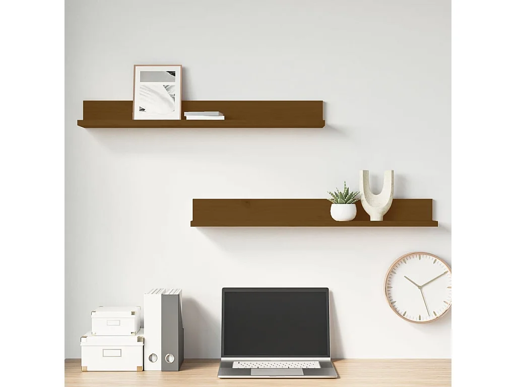 Wandkasten 2 st 80x11x9 cm massief grenenhout honingbruin