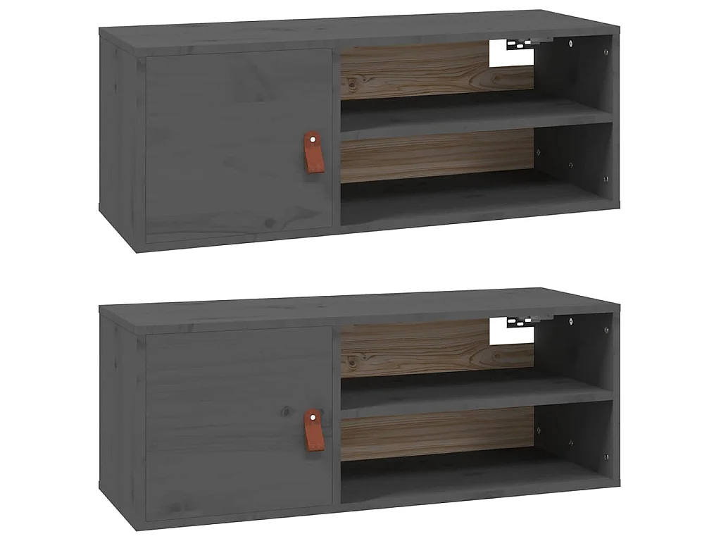 Armarios de pared 2 uds madera maciza pino gris 80x30x30 cm