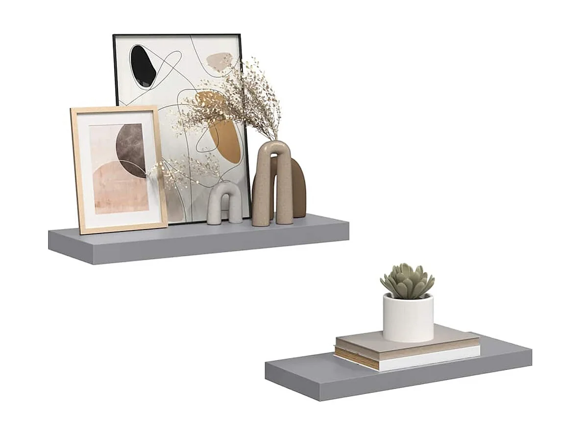 Étagères murales flottantes 2 pcs Gris 60x23,5x3,8 cm MDF