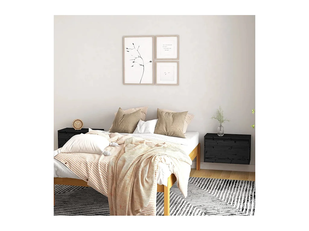 Wandkasten 2 st 60x30x35 cm massief grenenhout zwart