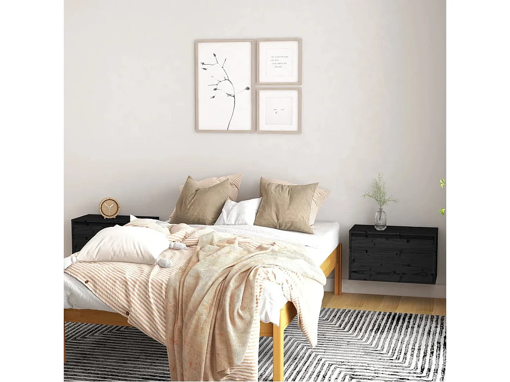 Armários de parede 2 pcs 60x30x35 cm pinho maciço preto