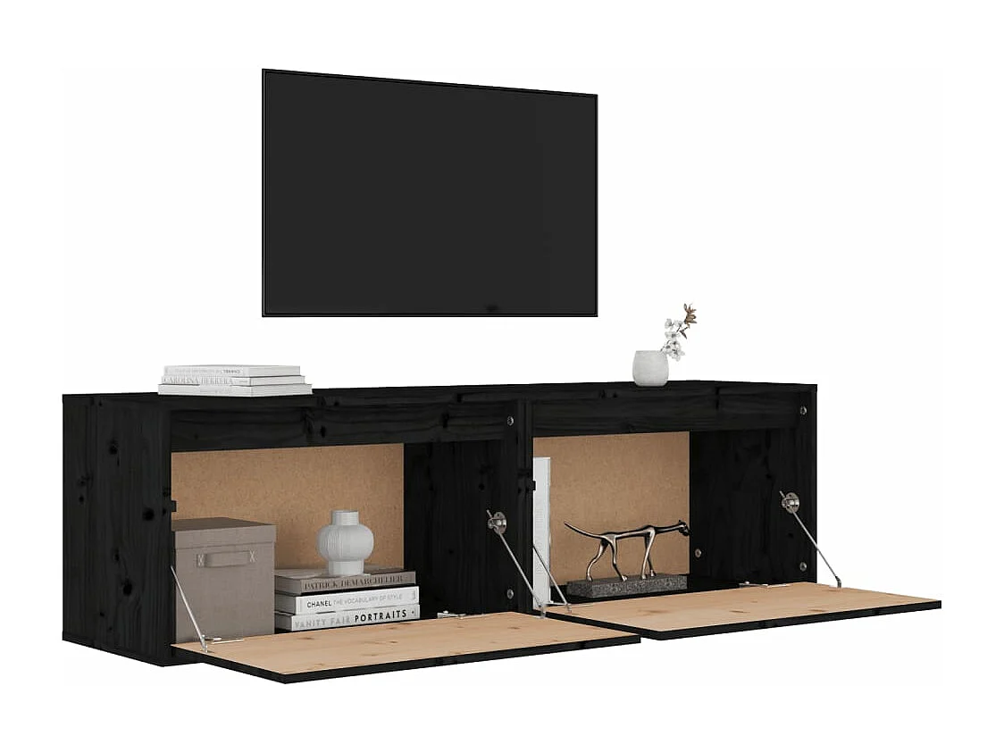 Armários de parede 2 pcs 60x30x35 cm pinho maciço preto