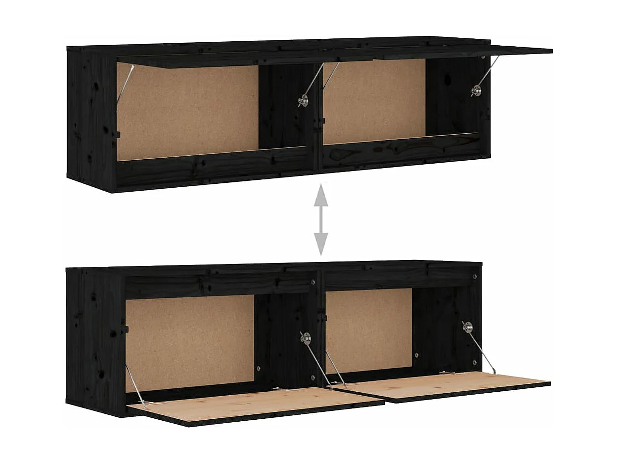 Armários de parede 2 pcs 60x30x35 cm pinho maciço preto