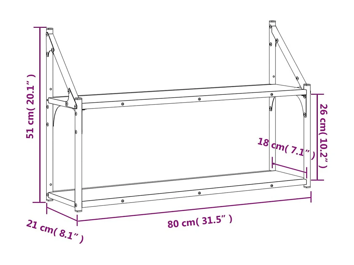 Étagère murale 2 niveaux chêne fumé 80x21x51 cm bois ingénierie