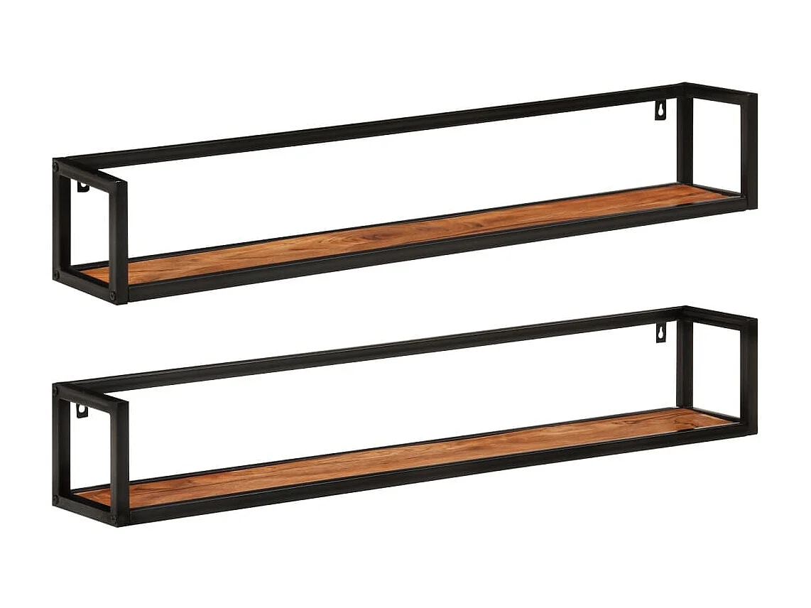 Wandschappen 2 st 110x17x17 cm massief acaciahout en ijzer