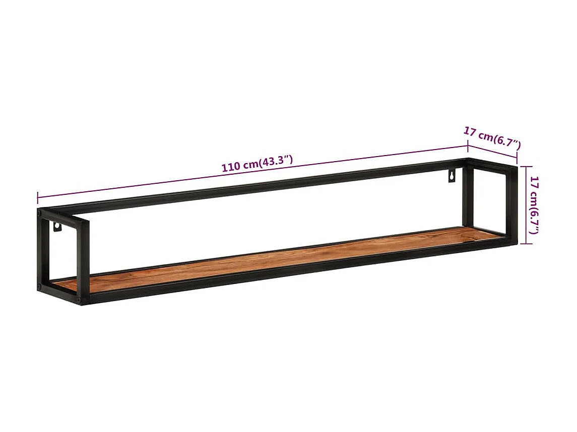 Wandschappen 2 st 110x17x17 cm massief acaciahout en ijzer