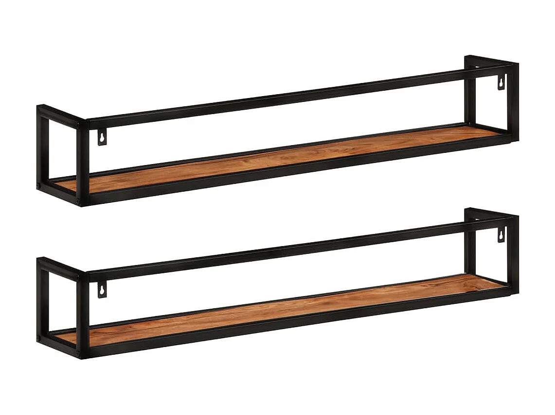 Wandschappen 2 st 110x17x17 cm massief acaciahout en ijzer