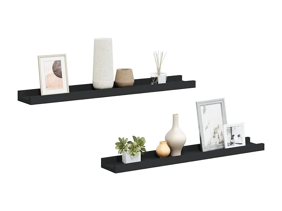 Étagères à rebord pour cadre photo 2 pcs Noir 60x9x3 cm MDF