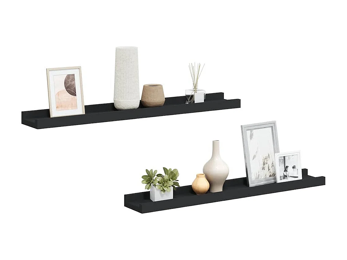 Repisa para marcos de fotos 2 uds MDF negro 60x9x3 cm