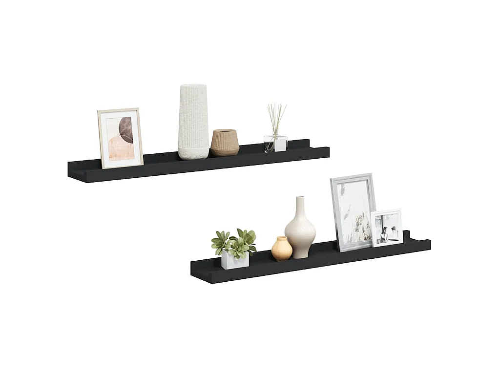 Étagères à rebord pour cadre photo 2 pcs Noir 60x9x3 cm MDF