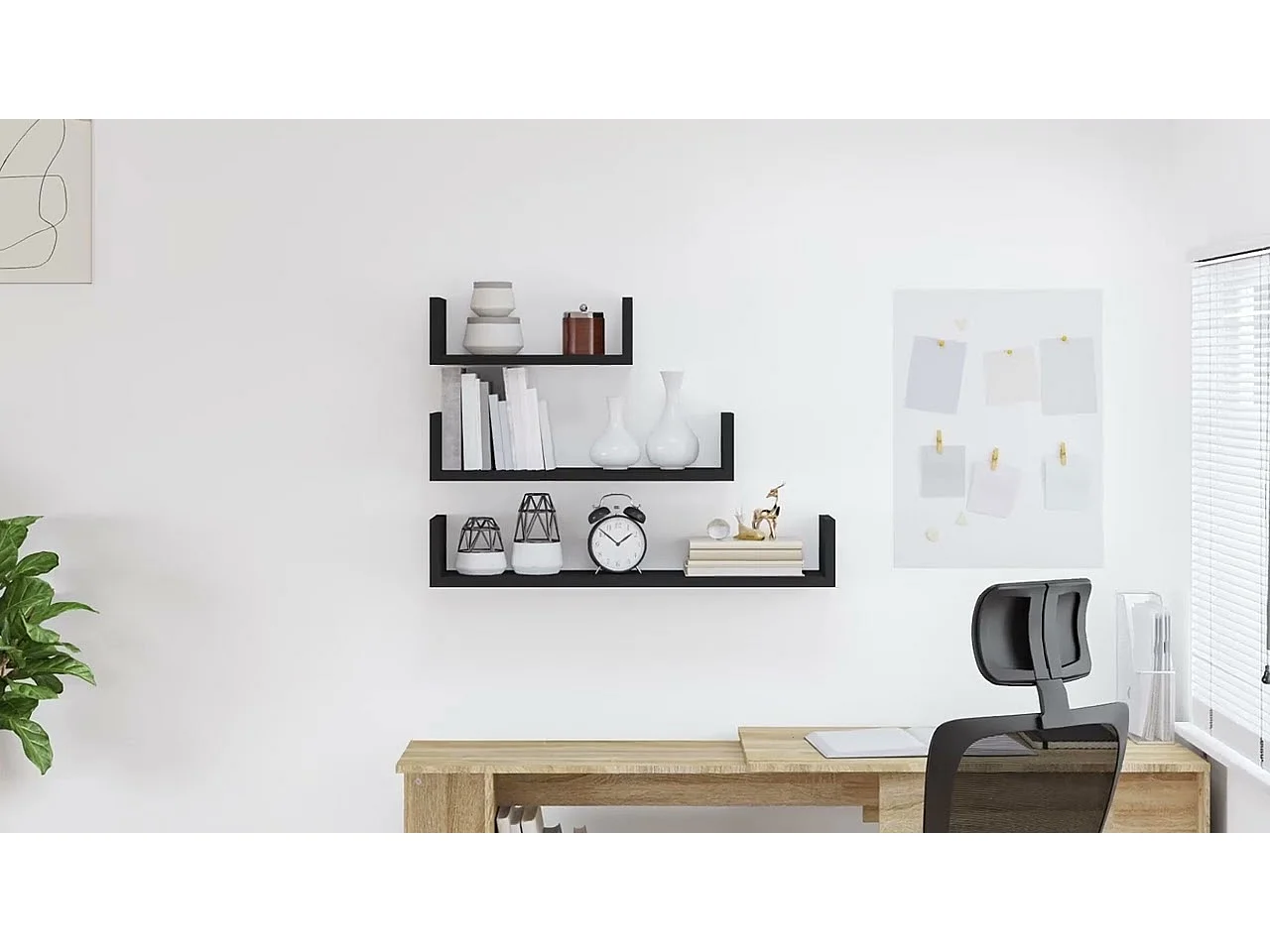 Étagères murales 3 pcs Noir Bois d'ingénierie