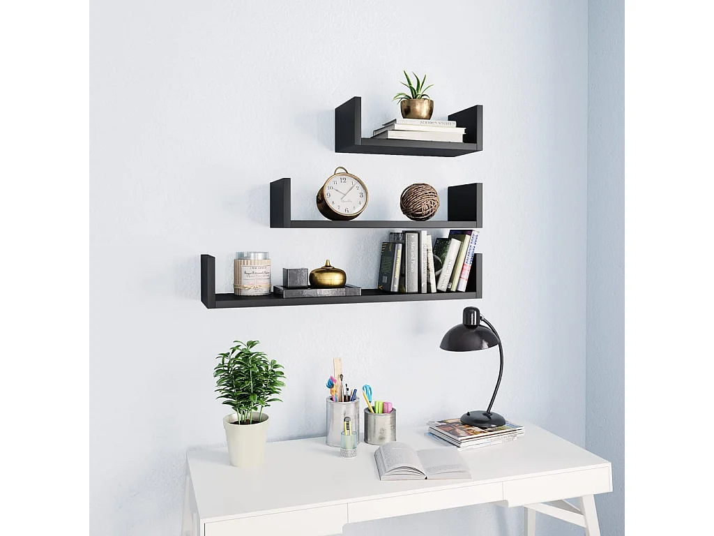 Estantes de pared 3 piezas madera contrachapada negro