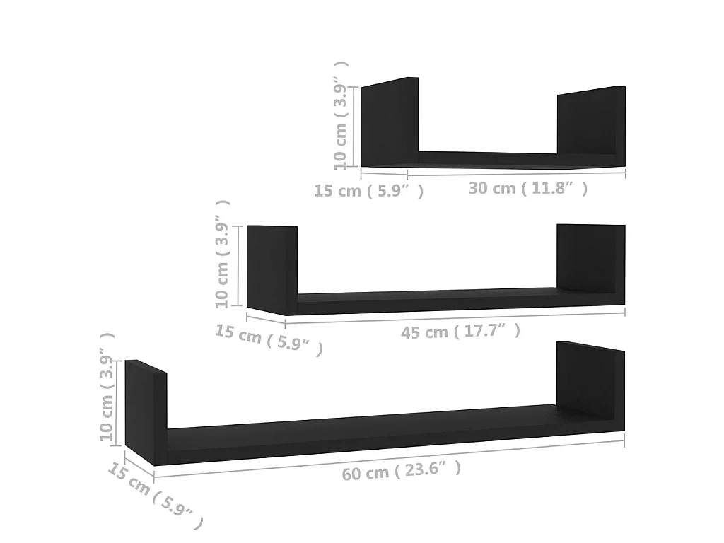 Estantes de pared 3 piezas madera contrachapada negro