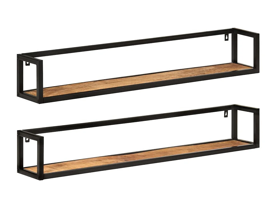 Wandschappen 2 st 110x17x17 cm massief mangohout en ijzer