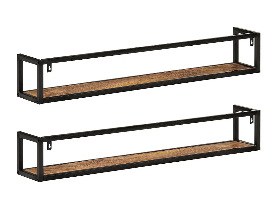 Wandschappen 2 st 110x17x17 cm massief mangohout en ijzer