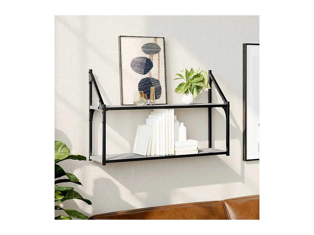 Scaffale Parete 2 Ripiani Grigio Sonoma 80x21x51 cm Multistrato