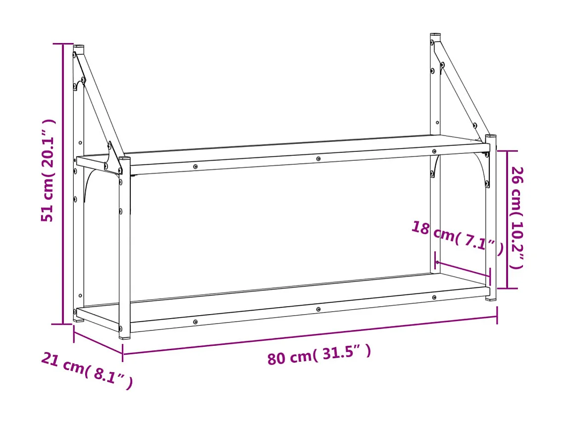 Wandrek 2-laags 80x21x51 cm bewerkt hout grijs sonoma eiken