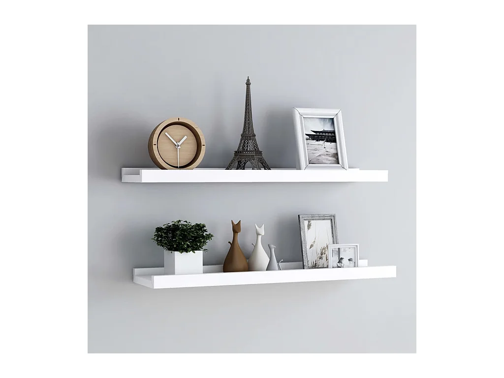 Étagères à rebord pour cadre photo 2 pcs Blanc 80x9x3 cm MDF
