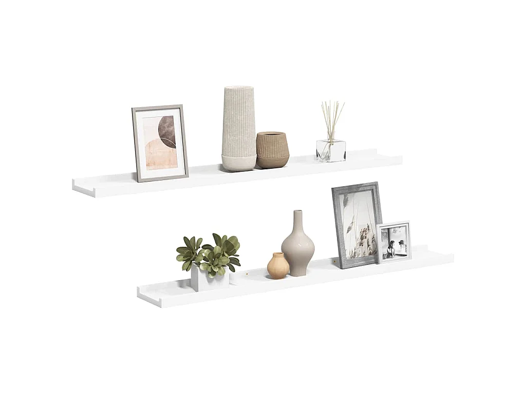 Unidade de prateleiras com rebordo 2 pcs 80x9x3 cm MDF branco