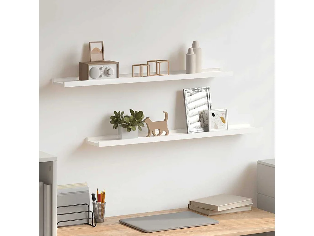 Unidade de prateleiras com rebordo 2 pcs 80x9x3 cm MDF branco