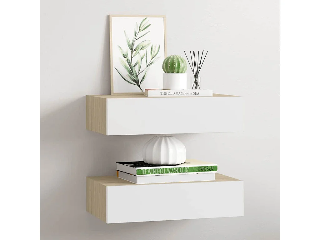 Prateleiras parede + gavetas 2pcs MDF 40x23,5x10cm carv./branco