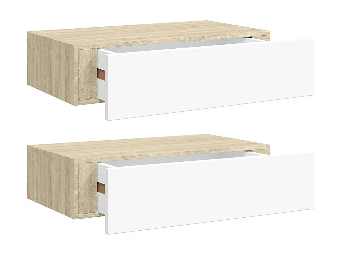 Prateleiras parede + gavetas 2pcs MDF 40x23,5x10cm carv./branco