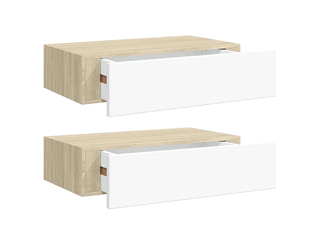Wandregale mit Schubladen 2 Stk. Eichen-Optik Weiß 40x23,5x10cm