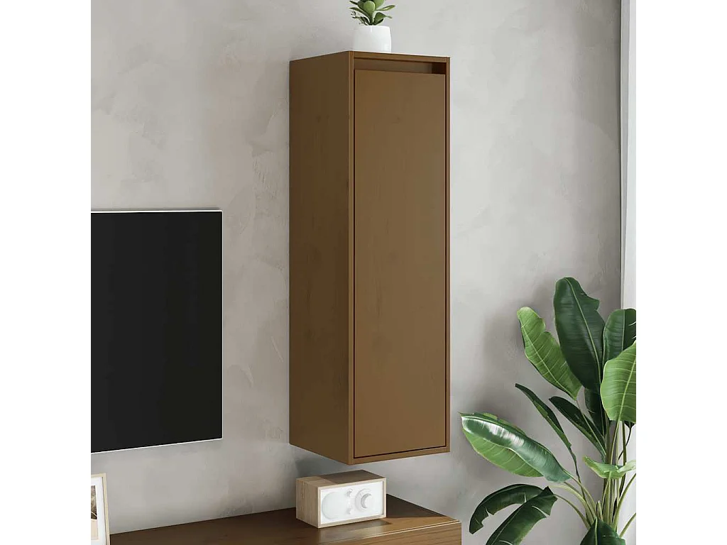Wandkasten 2 st 30x30x100 cm massief grenenhout honingbruin