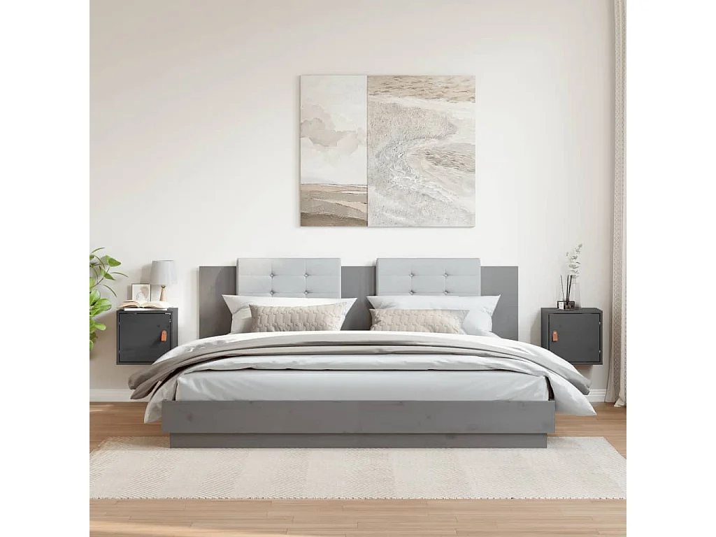 Armoires murales 2 pcs Gris 31,5x30x30 cm Bois de pin massif