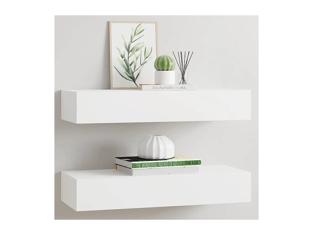 Étagères à tiroirs murales 2 pcs Blanc 60x23,5x10 cm MDF