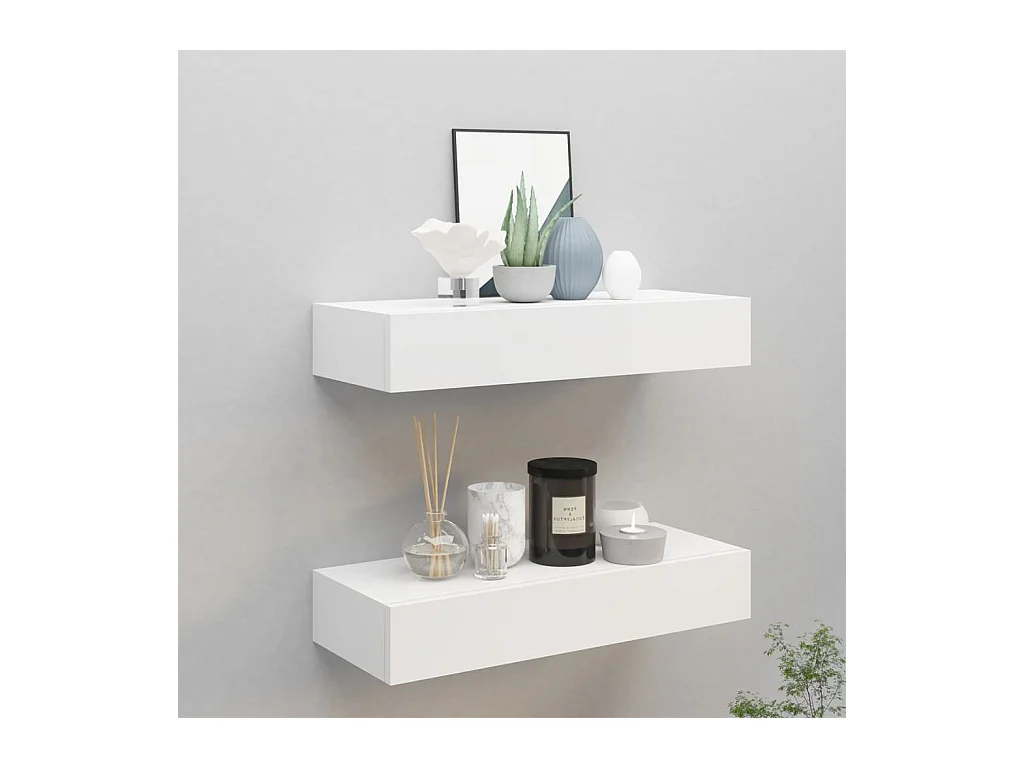 Wandregale mit Schubladen 2 Stk. Weiß 60x23,5x10 cm MDF