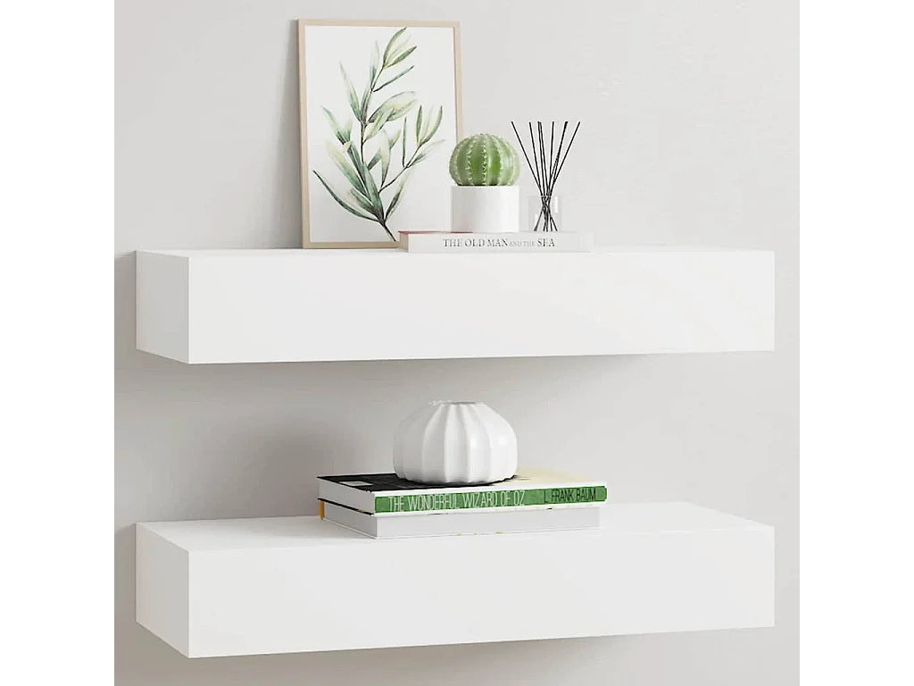 Wandschappen 2 st met lade 60x23,5x10 cm MDF wit