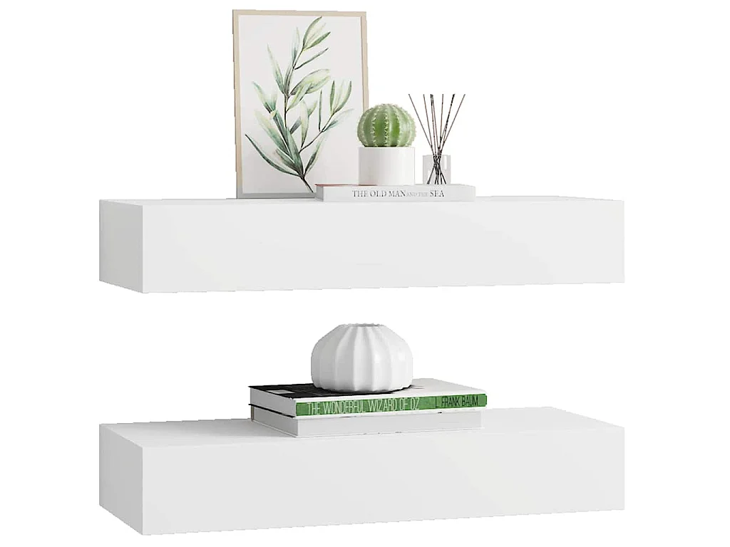 Scaffali con Cassetti da Parete 2 pz Bianchi 60x23,5x10 cm MDF