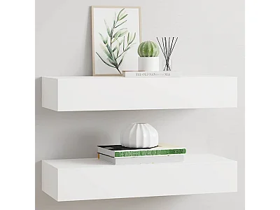 Scaffali con Cassetti da Parete 2 pz Bianchi 60x23,5x10 cm MDF