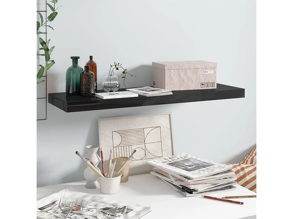 Étagère murale flottante Noir brillant 80x23,5x3,8 cm MDF