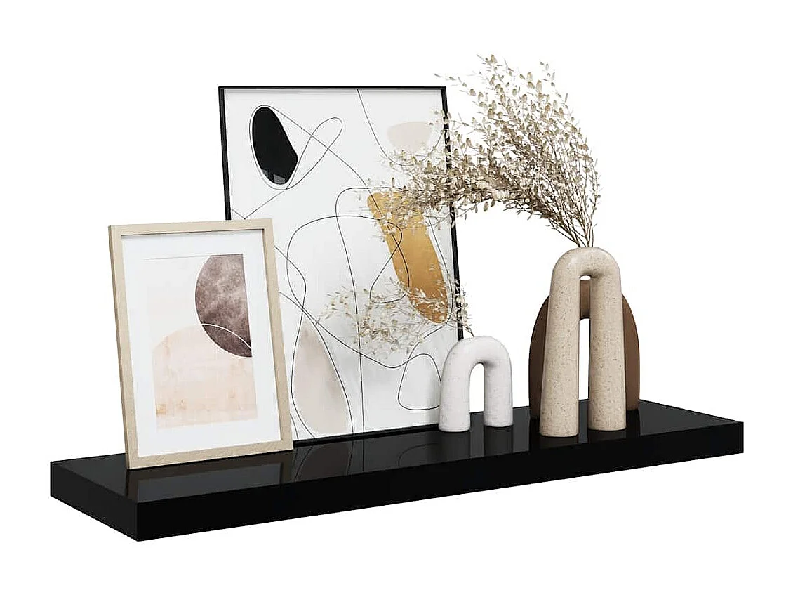 Étagère murale flottante Noir brillant 80x23,5x3,8 cm MDF