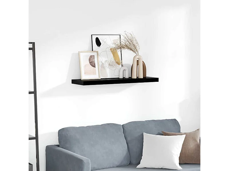 Étagère murale flottante Noir brillant 80x23,5x3,8 cm MDF