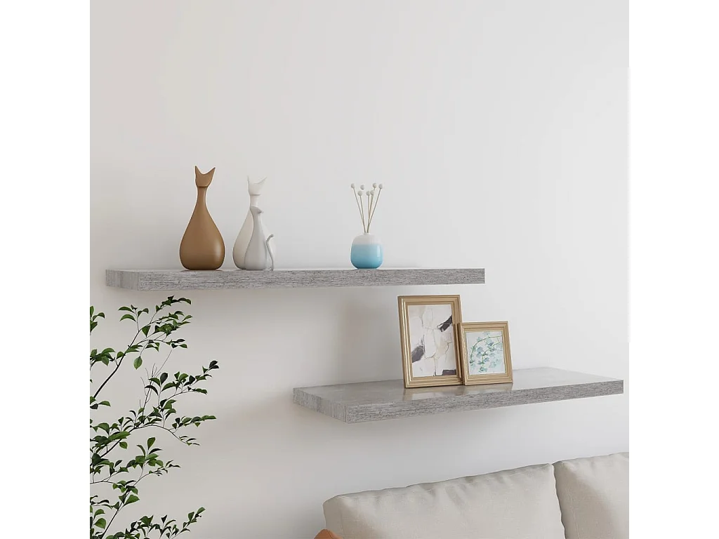 Scaffali a Parete 2 pz Grigio Cemento 80x23,5x3,8 cm in MDF