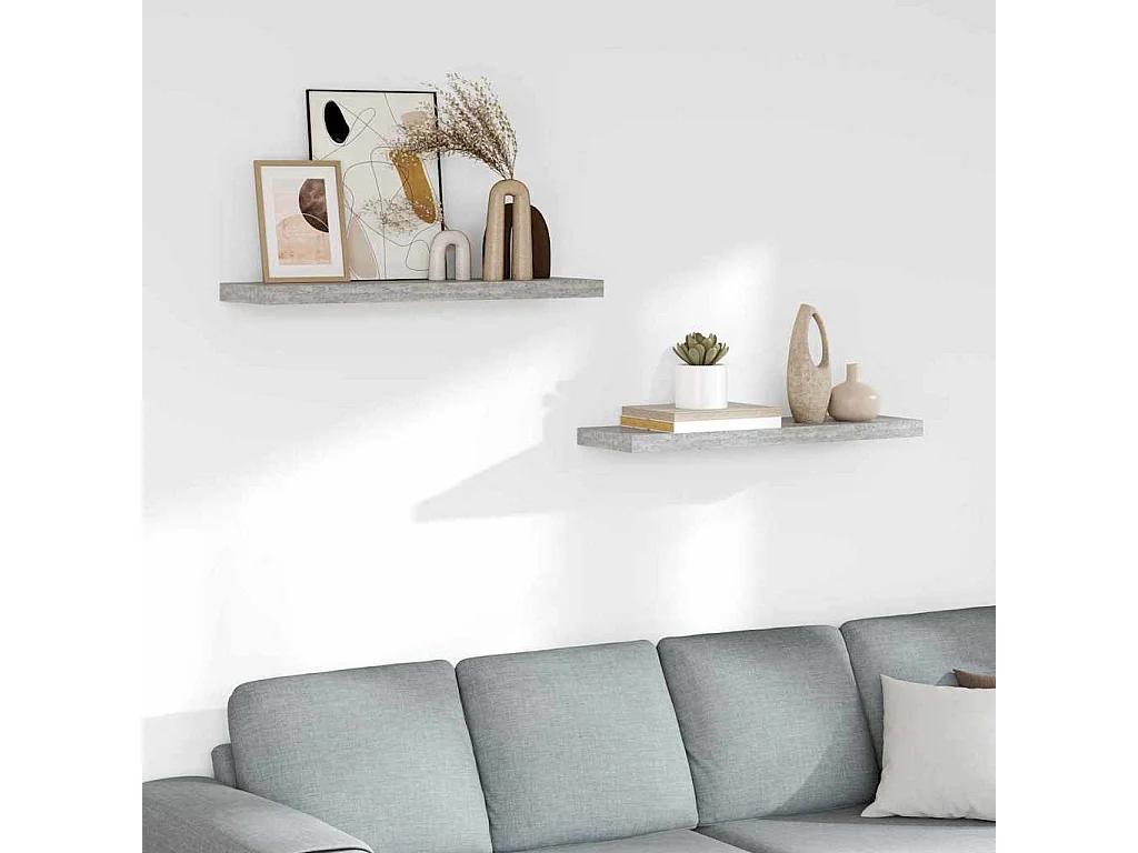 Scaffali a Parete 2 pz Grigio Cemento 80x23,5x3,8 cm in MDF