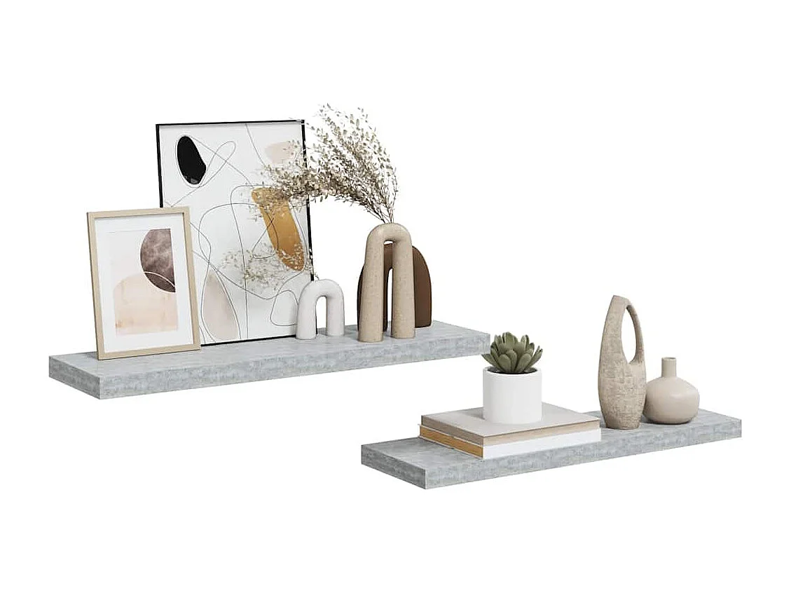 Scaffali a Parete 2 pz Grigio Cemento 80x23,5x3,8 cm in MDF