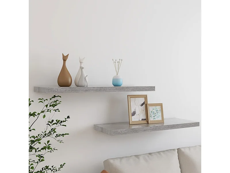 Estante flotante pared 2 uds MDF gris hormigón 80x23,5x3,8 cm