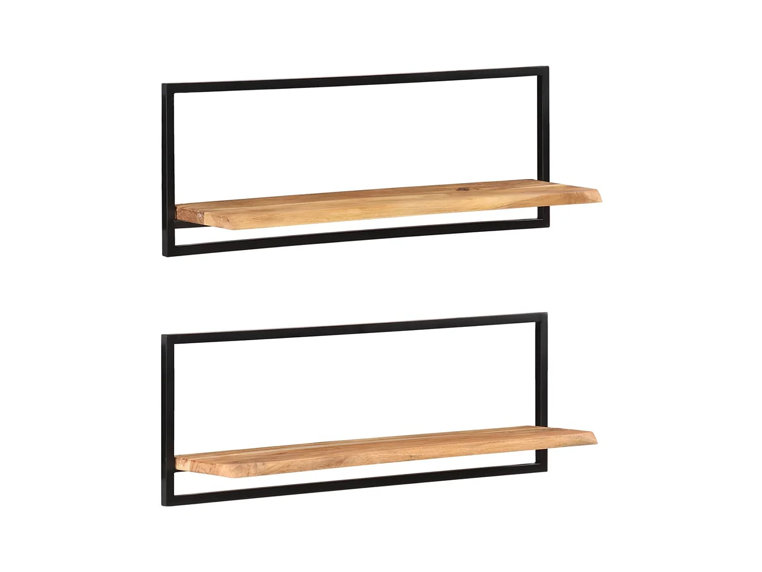 Mensole Parete 2pz 100x24x35 cm Legno Massello Acacia e Acciaio