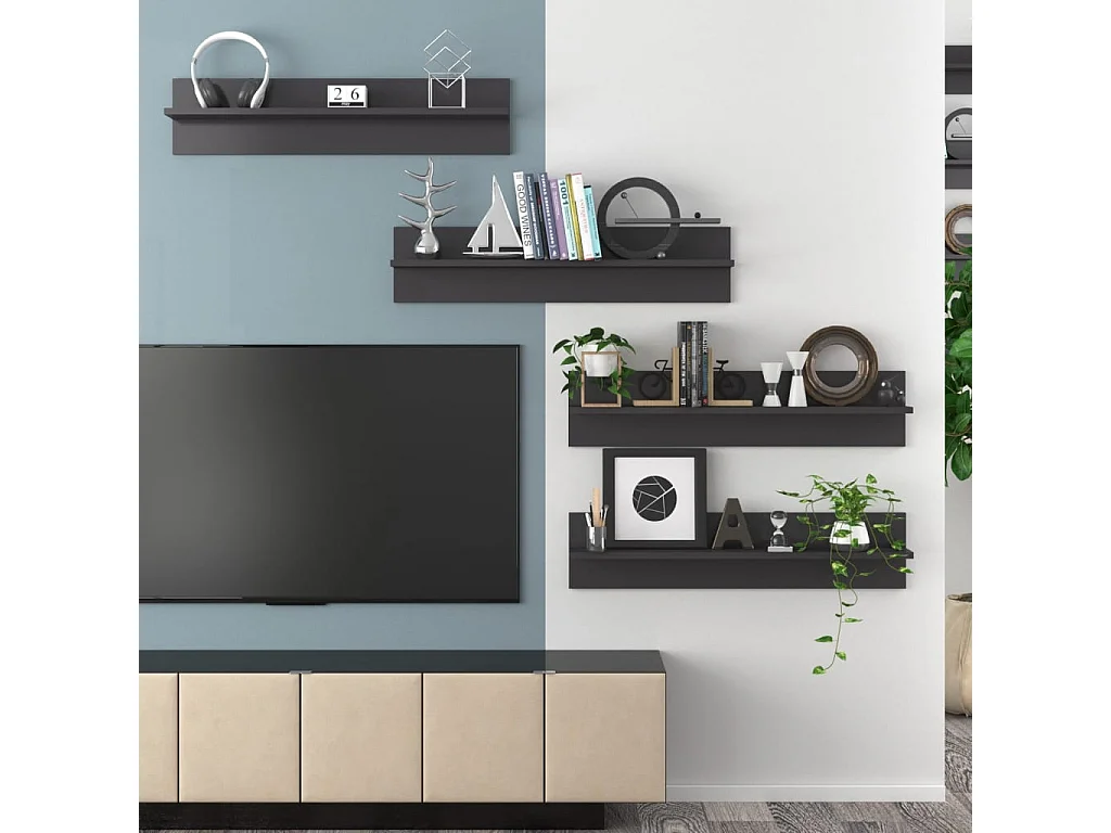 Étagères murales 4 pcs gris brillant bois d'ingénierie