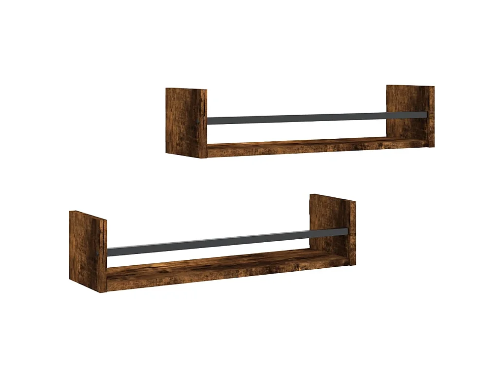 Prateleiras de parede c/ barras 2pcs 60x16x14cm carvalho fumado