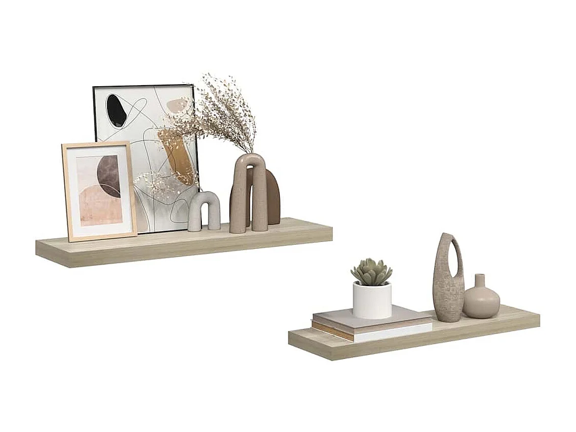 Schweberegale 2 Stk. Eiche-Optik 80x23,5x3,8 cm MDF